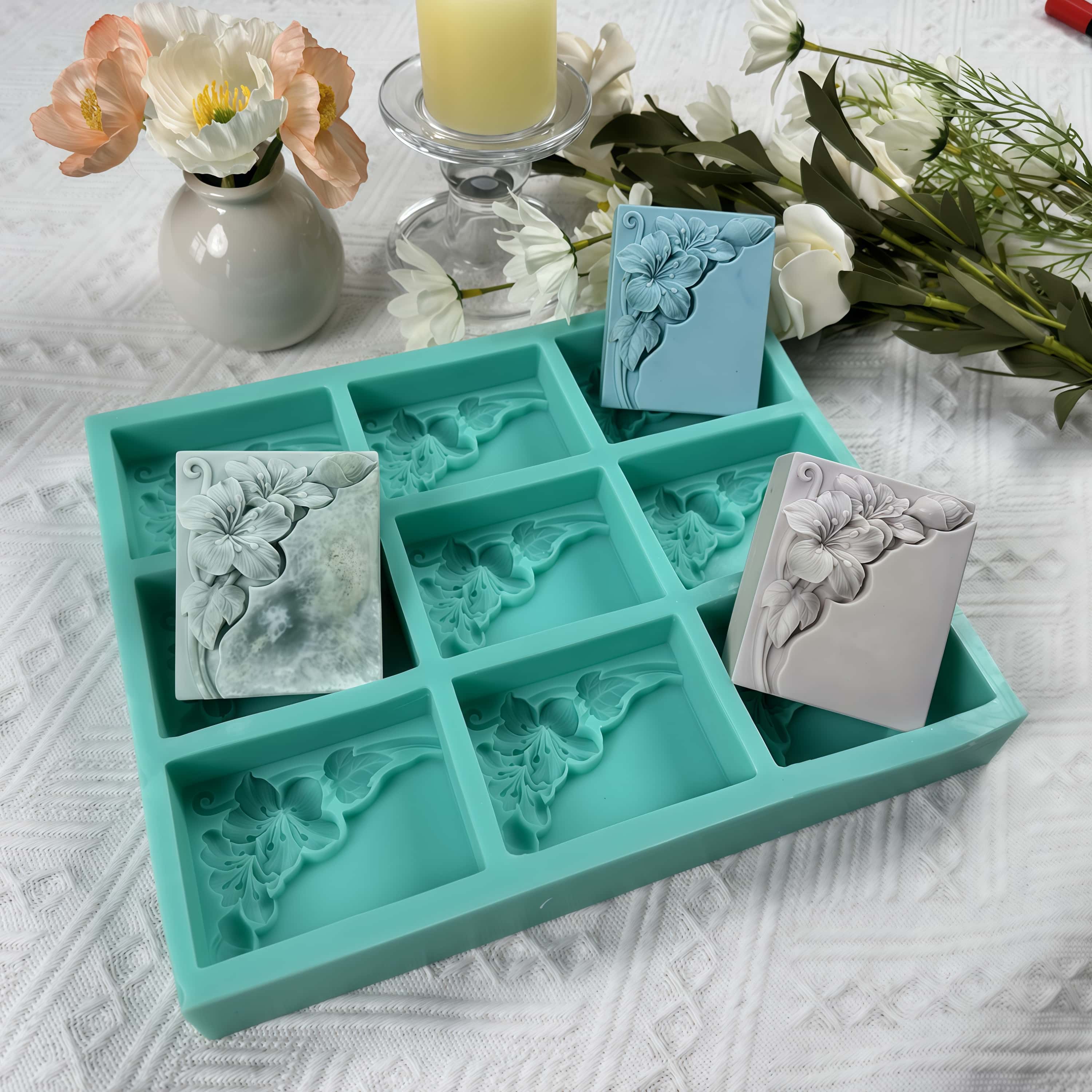 9구 탄광 꽃 비누 몰드, 천연 비누 제작용 꽃무늬 실 - Soap Making Dish 리뷰 및 가격